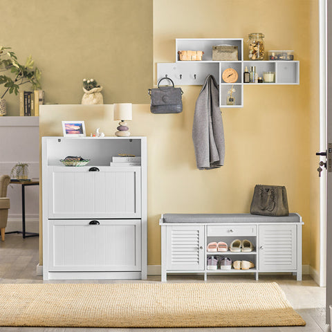 Rootz Shoe Storage Bench - Entryway Bench - Shoe Organizer - Space-Saving Design - Dual-Door - Dual-Shelf - Comfortable Seating - 107cm x 50cm x 35cm