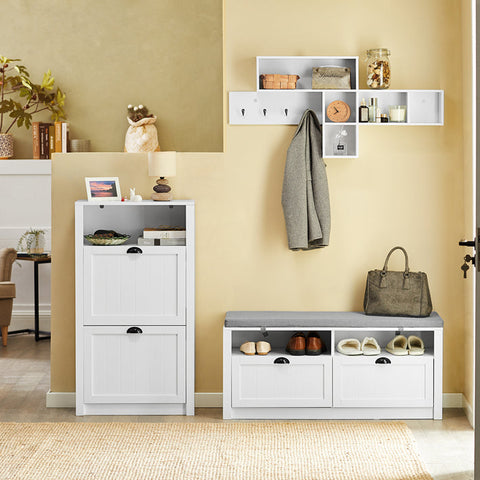 Rootz White Shoe Cabinet - Shoe Tipper - Shoe Organizer - Spacious Storage - Sturdy Build - Wall-Mount Option - 60cm x 110cm x 24cm