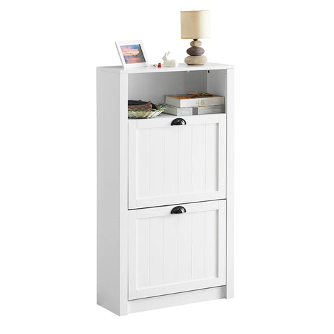 Rootz White Shoe Cabinet - Shoe Tipper - Shoe Organizer - Spacious Storage - Sturdy Build - Wall-Mount Option - 60cm x 110cm x 24cm