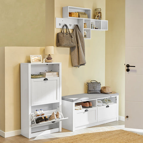 Rootz White Shoe Cabinet - Shoe Tipper - Shoe Organizer - Spacious Storage - Sturdy Build - Wall-Mount Option - 60cm x 110cm x 24cm