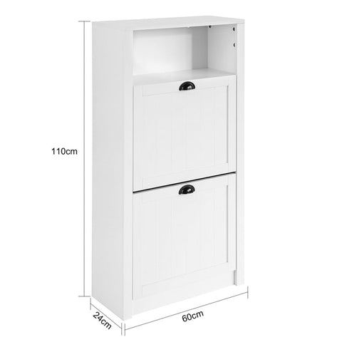 Rootz White Shoe Cabinet - Shoe Tipper - Shoe Organizer - Spacious Storage - Sturdy Build - Wall-Mount Option - 60cm x 110cm x 24cm