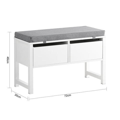 Rootz Shoe Bench with Storage - Sitting Chest of Drawers - Hallway Cupboard - Bed Bench - Comfortable Seat Cushion - MDF Construction - 72cm x 46cm x 30cm