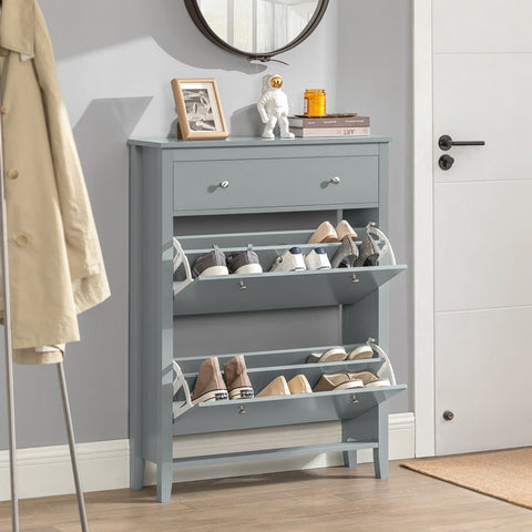 Rootz Shoe Cabinet with 2 Flaps - Shoe Tipper - Shoe Dresser - Spacious Storage - Scratch-Resistant - Decorative Display Surface - 80cm x 108cm x 25cm