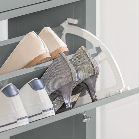Rootz Shoe Cabinet with 2 Flaps - Shoe Tipper - Shoe Dresser - Spacious Storage - Scratch-Resistant - Decorative Display Surface - 80cm x 108cm x 25cm