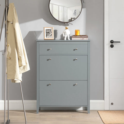 Rootz Shoe Cabinet with 2 Flaps - Shoe Tipper - Shoe Dresser - Spacious Storage - Scratch-Resistant - Decorative Display Surface - 80cm x 108cm x 25cm