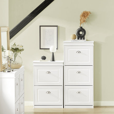Rootz White Shoe Cabinet - Shoe Tipper - Shoe Organizer - FSC Certified - Sturdy Construction - Wall Attachable - 53cm x 117cm x 24cm