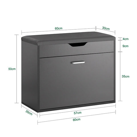 Rootz Shoe Bench with Storage - Shoe Tipper - Sitting Chest of Drawers - Space-Saving Design - Hidden Compartment - Comfortable Seat Cushion - 60cm x 50cm x 30cm - Gray