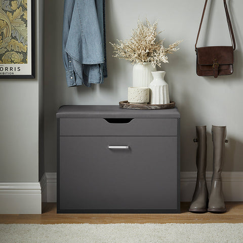 Rootz Shoe Bench with Storage - Shoe Tipper - Sitting Chest of Drawers - Space-Saving Design - Hidden Compartment - Comfortable Seat Cushion - 60cm x 50cm x 30cm - Gray