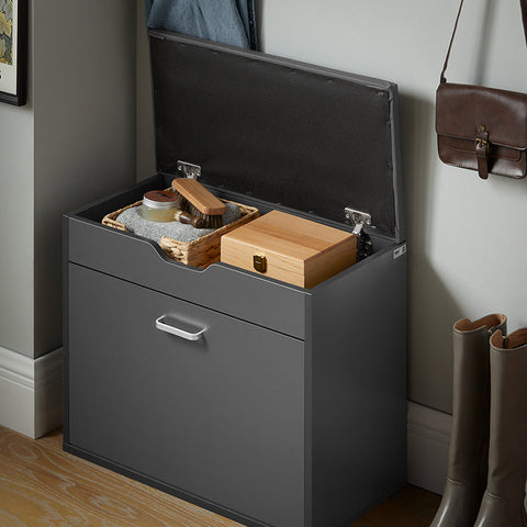 Rootz Shoe Bench with Storage - Shoe Tipper - Sitting Chest of Drawers - Space-Saving Design - Hidden Compartment - Comfortable Seat Cushion - 60cm x 50cm x 30cm - Gray