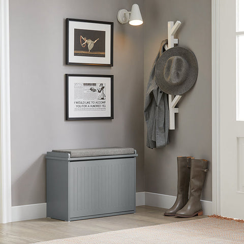 Rootz Shoe Cabinet Bench - Shoe Tipper - Shoe Storage with Seat - Space-Saving Design - Scratch-Free Felt Gliders - Light Gray - 62cm x 46cm x 26cm
