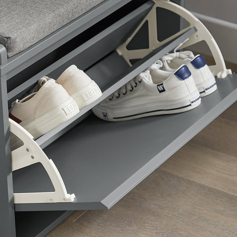 Rootz Shoe Cabinet Bench - Shoe Tipper - Shoe Storage with Seat - Space-Saving Design - Scratch-Free Felt Gliders - Light Gray - 62cm x 46cm x 26cm
