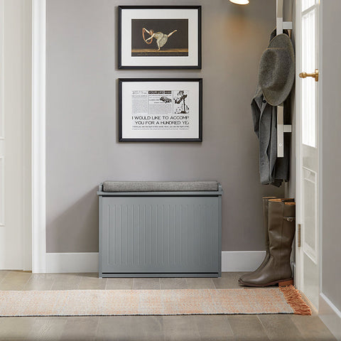 Rootz Shoe Cabinet Bench - Shoe Tipper - Shoe Storage with Seat - Space-Saving Design - Scratch-Free Felt Gliders - Light Gray - 62cm x 46cm x 26cm