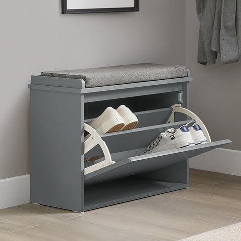 Rootz Shoe Cabinet Bench - Shoe Tipper - Shoe Storage with Seat - Space-Saving Design - Scratch-Free Felt Gliders - Light Gray - 62cm x 46cm x 26cm