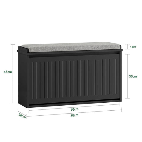 Rootz Shoe Cabinet - Shoe Storage - Shoe Organizer - Includes Seat Cushion - MDF,  Grey - 80x45x26cm