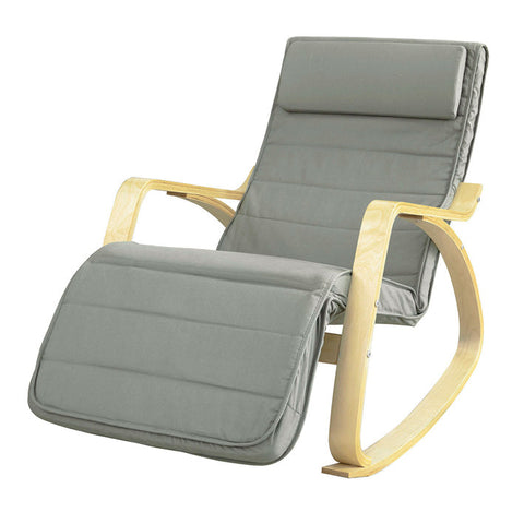 Rootz Rocking Chair - Nursing Chair - Swing Chair - 100% Cotton Cover - Adjustable Footrest - Felt Floor Protectors - 69cm x 62cm x 73.5cm - Gray FST16-DG