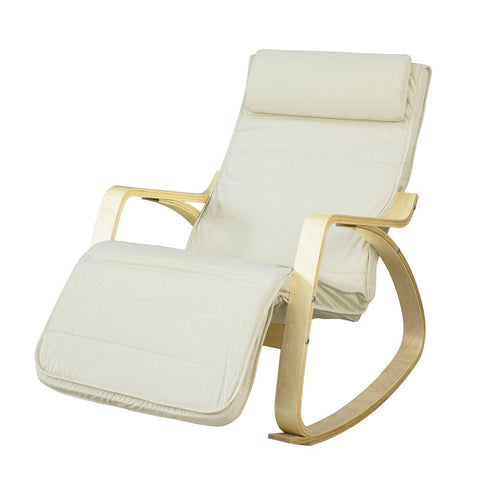 Rootz Rocking Chair - Nursing Chair - Swing Chair - 100% Cotton Cover - Adjustable Footrest - Modern Design - Birch Wood and Steel Frame - 10kg - 120kg Load Capacity - 5-Way Adjustable Footrest