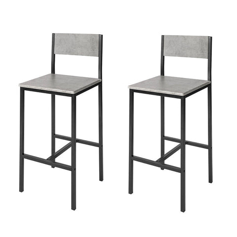 Rootz 2 Piece Bar Stool Set - Counter Stool - Bar Chairs - Comfortable Backrest - Footrests - Ideal for Bars and Cafes - Metal Frame - 38cm x 95cm x 40cm