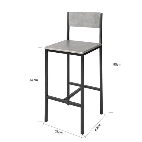 Rootz 2 Piece Bar Stool Set - Counter Stool - Bar Chairs - Comfortable Backrest - Footrests - Ideal for Bars and Cafes - Metal Frame - 38cm x 95cm x 40cm