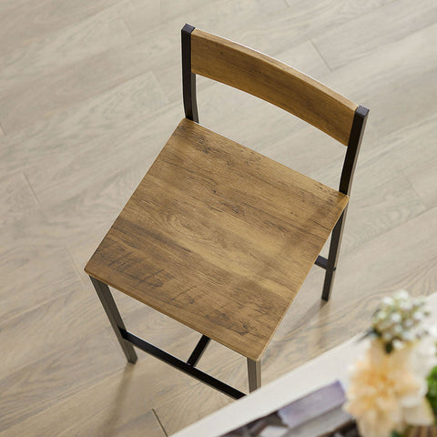Rootz Bar Stool Set of 2 - Counter Stool - High Chairs - Comfortable Backrest - Footrest - Ideal for Bar and Kitchen - Metal Frame - MDF Seat with PVC Cover - 38cm x 96cm x 44cm