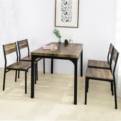 Rootz 5-Piece Dining Set - Kitchen Table - Office Table - MDF Veneer Top - Sturdy Metal Frame - Industrial Design - Table: 110cm x 76cm x 70cm, Chair: 39cm x 82cm x 42cm