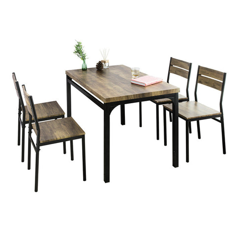 Rootz 5-Piece Dining Set - Kitchen Table - Office Table - MDF Veneer Top - Sturdy Metal Frame - Industrial Design - Table: 110cm x 76cm x 70cm, Chair: 39cm x 82cm x 42cm
