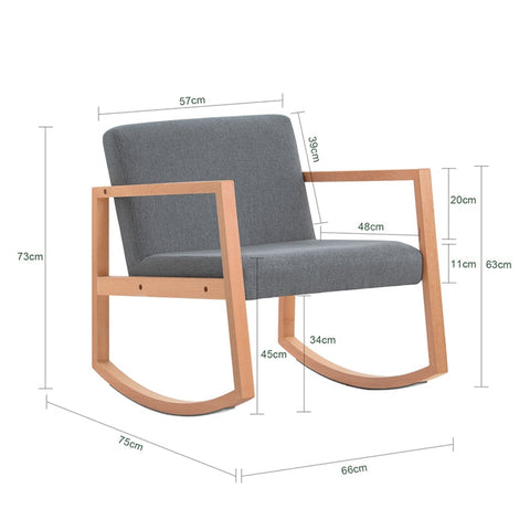 Rootz Rocking Chair - Swing Chair - Relax Chair - Beech Wood & Cotton Fabric - Comfortable & Washable Cushions - Stable with Floor Protectors - 66cm x 73cm x 75cm