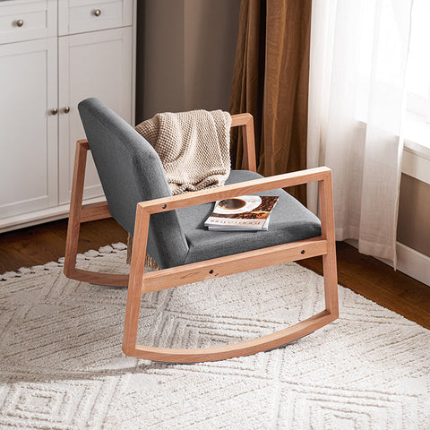 Rootz Rocking Chair - Swing Chair - Relax Chair - Beech Wood & Cotton Fabric - Comfortable & Washable Cushions - Stable with Floor Protectors - 66cm x 73cm x 75cm