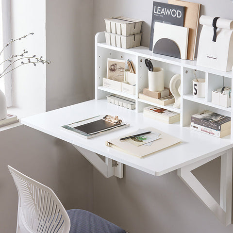 Rootz Wall-Mounted Folding Table - Dining Table - Closet with Shelves - Adjustable Storage - Space-Saving Design - Easy Assembly - White - 90cm x 78cm x 60cm