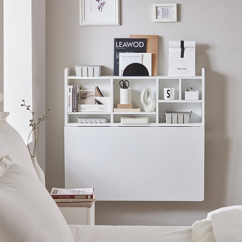 Rootz Wall-Mounted Folding Table - Dining Table - Closet with Shelves - Adjustable Storage - Space-Saving Design - Easy Assembly - White - 90cm x 78cm x 60cm