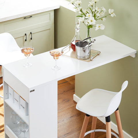 Rootz Adjustable Bar Table - Dining Table - Wall-Mounted Table - MDF Construction - Space-Saving Design - Adjustable Height - Easy Assembly - White - 110cm x 106cm x 45cm