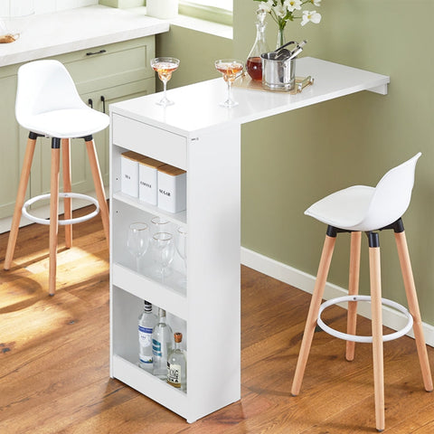Rootz Adjustable Bar Table - Dining Table - Wall-Mounted Table - MDF Construction - Space-Saving Design - Adjustable Height - Easy Assembly - White - 110cm x 106cm x 45cm