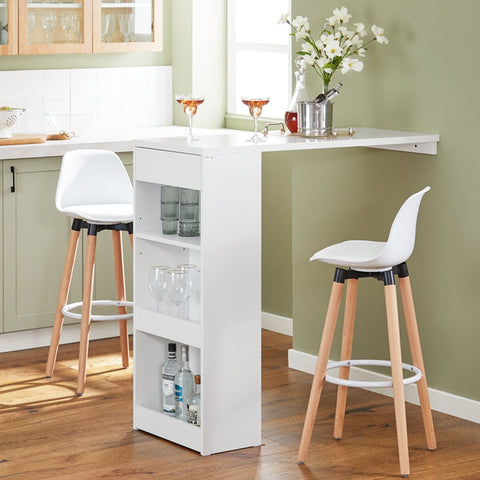 Rootz Adjustable Bar Table - Dining Table - Wall-Mounted Table - MDF Construction - Space-Saving Design - Adjustable Height - Easy Assembly - White - 110cm x 106cm x 45cm