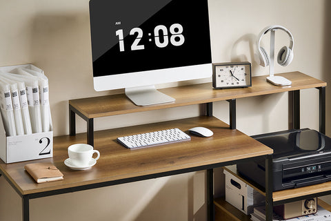 Rootz Desk Study Table - Workstation - Office Desk - Ample Storage - 143x90x50cm - Metal Frame - Brown Black Painted
