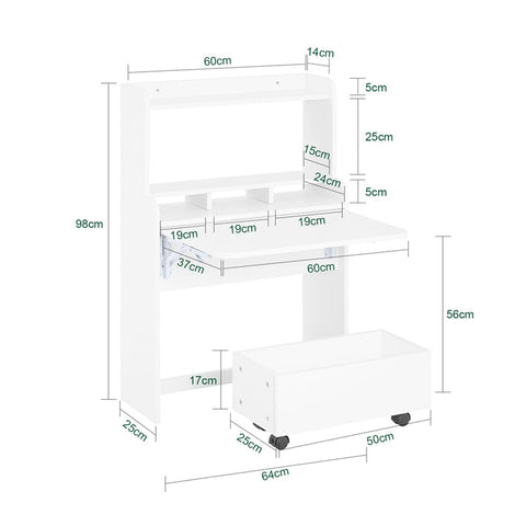 Rootz Multifunctional Desk - Shelf - Laptop Desk - Space Saver - 64x98x64cm, Foldable to 64x98x25cm