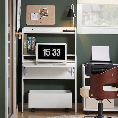 Rootz Multifunctional Desk - Shelf - Laptop Desk - Space Saver - 64x98x64cm, Foldable to 64x98x25cm