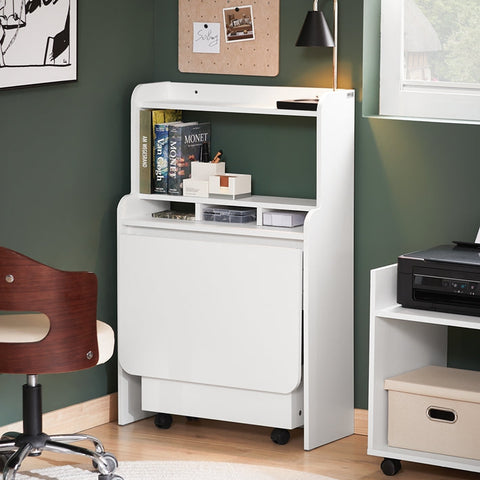 Rootz Multifunctional Desk - Shelf - Laptop Desk - Space Saver - 64x98x64cm, Foldable to 64x98x25cm