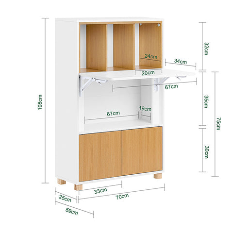 Rootz Multifunctional Desk - Laptop Desk - Foldable Computer Table - Ample Storage - 70x108x59cm, Folded: 70x108x25cm