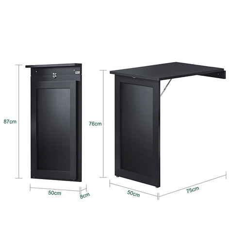 Rootz Folding Wall Table with Blackboard - Desk - Dining Table - Space-Saving Design - Easy Assembly - Creative Memoboard Surface - Light Gray - 50cm x 76cm x 75cm