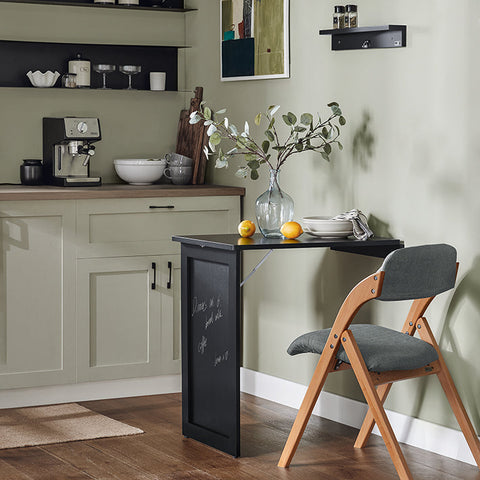 Rootz Folding Wall Table with Blackboard - Desk - Dining Table - Space-Saving Design - Easy Assembly - Creative Memoboard Surface - Light Gray - 50cm x 76cm x 75cm