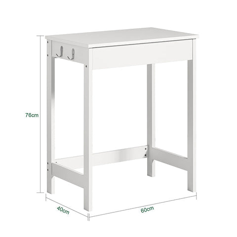 Rootz Modern Desk - Computer Table - Dressing Table - Compact Design - Storage Drawer - Side Hooks - MDF Construction - 60cm x 76cm x 40cm