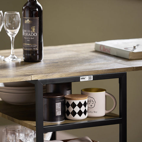 Rootz Folding Dining Table - Kitchen Table - Wooden Table - Expandable Top - Space-Saving Design - Sturdy Metal Frame - 180cm x 77cm x 60cm