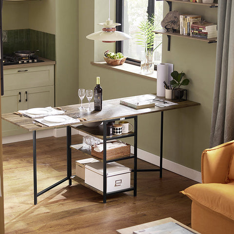 Rootz Folding Dining Table - Kitchen Table - Wooden Table - Expandable Top - Space-Saving Design - Sturdy Metal Frame - 180cm x 77cm x 60cm