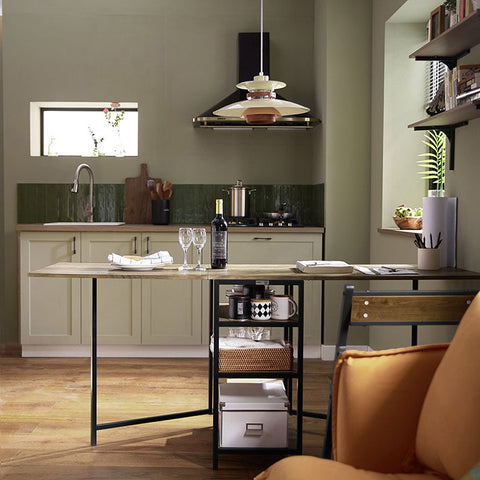 Rootz Folding Dining Table - Kitchen Table - Wooden Table - Expandable Top - Space-Saving Design - Sturdy Metal Frame - 180cm x 77cm x 60cm