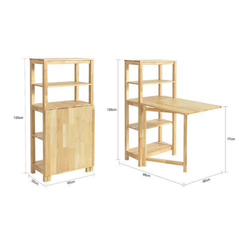 Rootz Folding Dining Room Table - Kitchen Table - Wooden Table - Expandable Top - Durable Rubber Wood - Easy Storage - 98cm x 126cm x 60cm