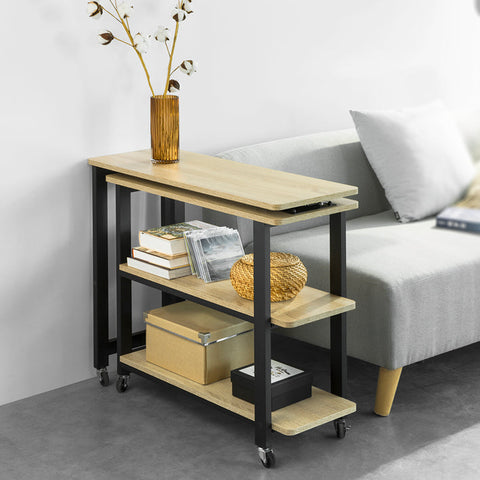 Rootz L-Shaped Side Table - Coffee Table - Corner Desk - Industrial Design - Flexible & Mobile with Lockable Wheels - High-Quality Metal Frame - Robust & Durable - 133cm x 69cm x 30cm