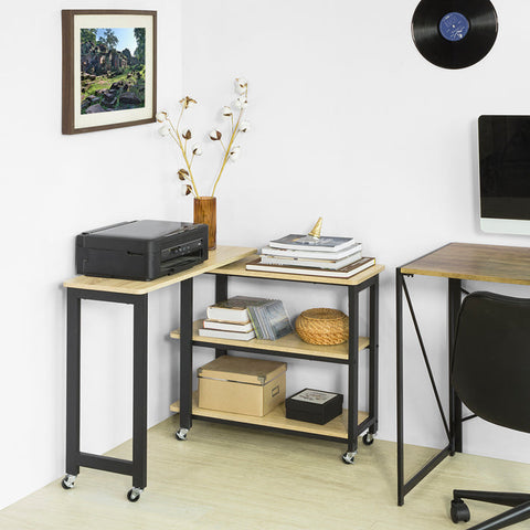 Rootz L-Shaped Side Table - Coffee Table - Corner Desk - Industrial Design - Flexible & Mobile with Lockable Wheels - High-Quality Metal Frame - Robust & Durable - 133cm x 69cm x 30cm
