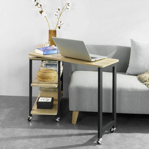 Rootz L-Shaped Side Table - Coffee Table - Corner Desk - Industrial Design - Flexible & Mobile with Lockable Wheels - High-Quality Metal Frame - Robust & Durable - 133cm x 69cm x 30cm