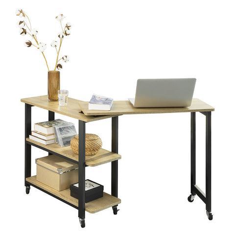 Rootz L-Shaped Side Table - Coffee Table - Corner Desk - Industrial Design - Flexible & Mobile with Lockable Wheels - High-Quality Metal Frame - Robust & Durable - 133cm x 69cm x 30cm