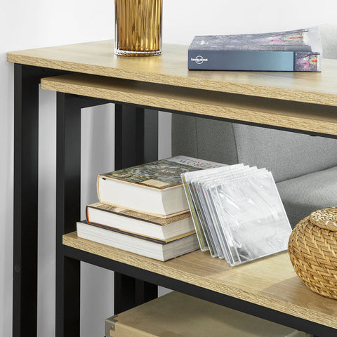 Rootz L-Shaped Side Table - Coffee Table - Corner Desk - Industrial Design - Flexible & Mobile with Lockable Wheels - High-Quality Metal Frame - Robust & Durable - 133cm x 69cm x 30cm