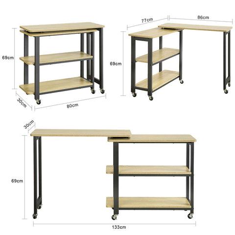 Rootz L-Shaped Side Table - Coffee Table - Corner Desk - Industrial Design - Flexible & Mobile with Lockable Wheels - High-Quality Metal Frame - Robust & Durable - 133cm x 69cm x 30cm